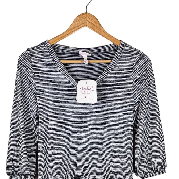 NWT Isabel Maternity Black and White Striped Top Size Small with Belt - Picture 4 of 5